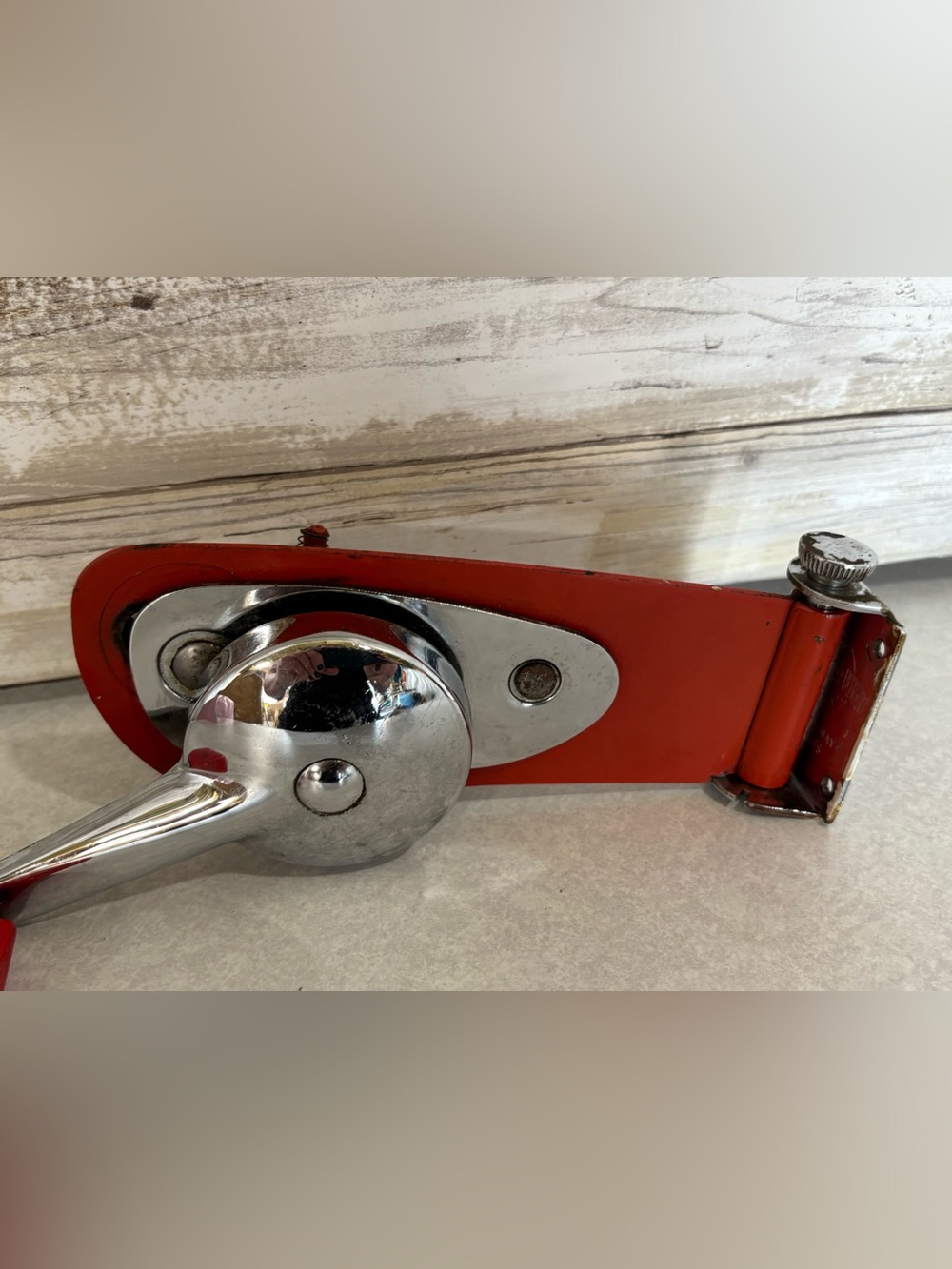 Vintage Red Swing-A-Way manual wall mount can opener